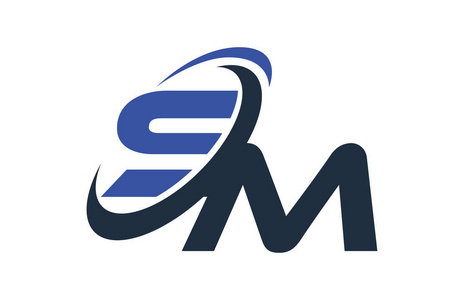sm 蓝色旋风全球数字商务信函徽标矢量大写英文字母 5字母.现代字体.