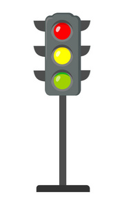 图标卡通交通灯。红色和绿色以上的红灯信号。在白色背景下被隔离。向量