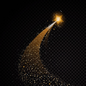 金闪闪发光螺旋星尘步道闪闪发光粒子在透明背景上。空间彗星尾巴。矢量魅力时尚插画