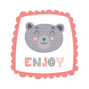 可爱的熊在甜蜜的框架与手工画的字体享受