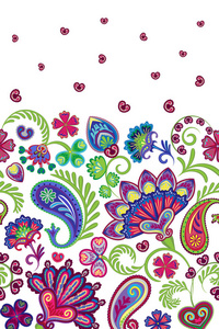 锦缎风格的佩斯利花卉垂直无缝图案。矢量 eps8