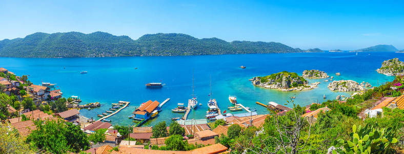 土耳其 Kalekoy Simena 山 Kekova 湾全景