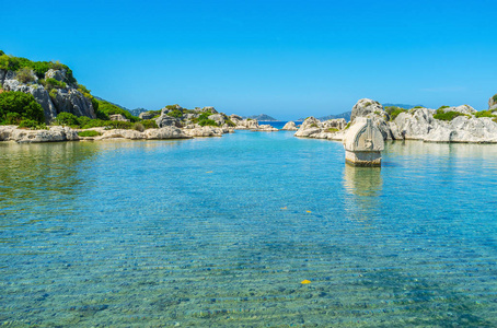 考古遗址在水中, Kalekoy, Kekova, 土耳其