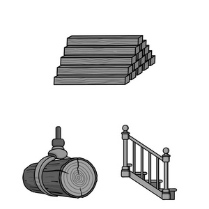 锯木厂和木材单色图标集合中的设计。硬件和工具矢量符号股票 web 插图