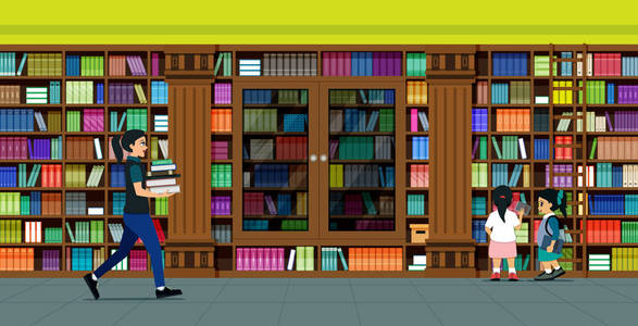 图书管理员在图书馆里搬家