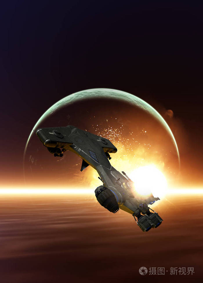 在distanc 的大行星或月球轨道上的深太空中的宇宙飞船