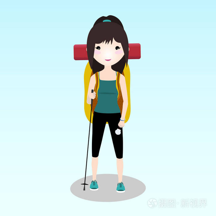 年轻的旅行者独自行走圣地亚哥.一个独自旅行的女人.