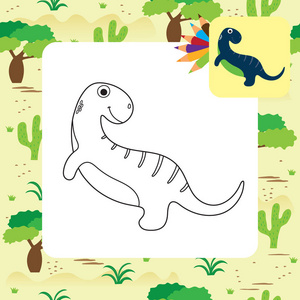 可爱的恐龙着色书。矢量插图