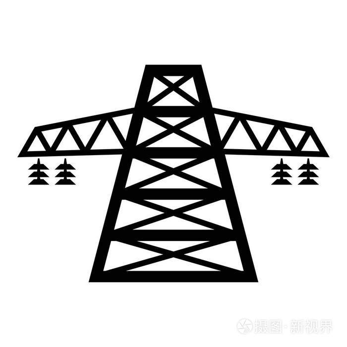 电线杆后高压集线图标黑颜色矢量图解平面式简单图像插画-正版商用