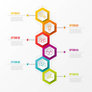 图表的模板与五颜六色的六角形图标。向量
