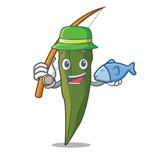 黄枪钓鱼黄秋葵吉祥物卡通风格矢量插画照片