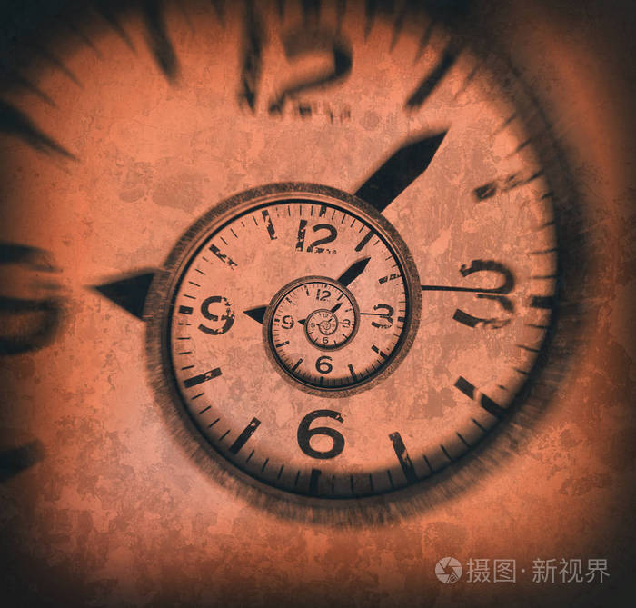 抽象的螺旋时钟背景扭曲的时间无限