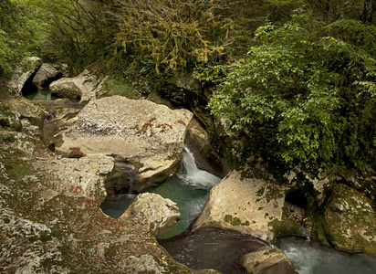 峡谷中的高山河流在野外图片