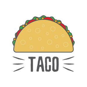 在平面样式的 taco 矢量图。塔可墨西哥食物。传统的墨西哥卷饼，从背景中分离。炸玉米饼快餐