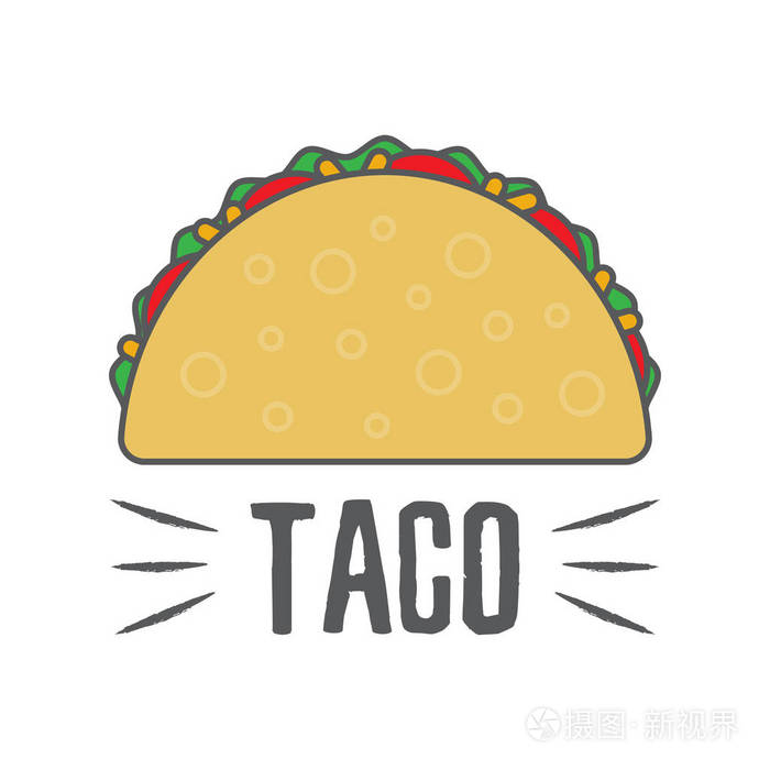 在平面样式的taco矢量图塔可墨西哥食物传统的墨西哥卷饼从背景中分离