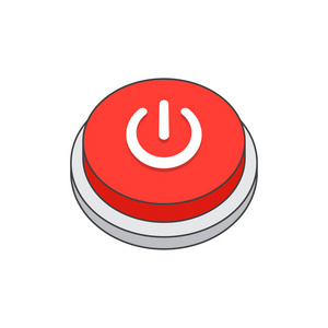 关机电源图标, 关机, 红色按钮, 在白色背景.平面矢量图照片