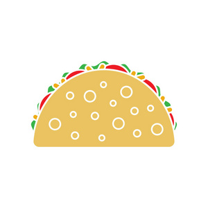 在平面样式的 taco 矢量图。塔可墨西哥食物。传统的墨西哥卷饼，从背景中分离。炸玉米饼快餐