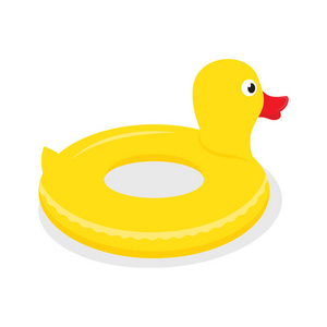 黄色橡胶鸭游泳圈.卡通平面矢量插画照片