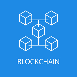 Blockchain 矢量图标或蓝色背景轮廓样式中的设计元素