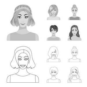 类型的女性发型轮廓, 单色图标在集合中进行设计。妇女的出现矢量符号股票 web 插图