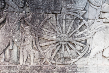 暹粒2015年1月04日 在柬埔寨暹粒上2015年1月04日在吴哥窟拜杨寺华丽石雕的历史遗迹