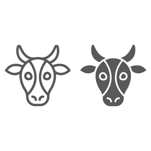 牛头线图标, 轮廓符号, 线性符号, 向量, 平面图牛头符号标志向量