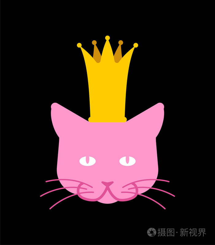 猫公主.皇家宠物在皇冠上.矢量插图