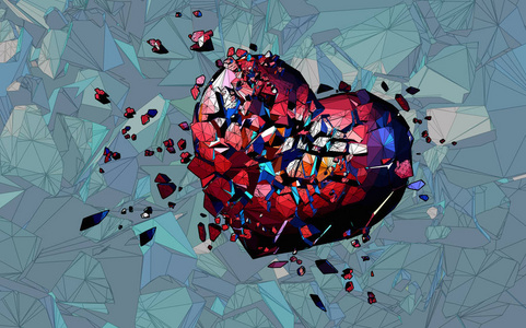 分手漫画红色多边形破碎的心与漫画艺术风格粉碎 bg照片