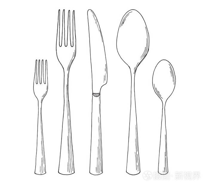 一套餐具.草绘样式中的矢量插图
