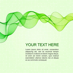 模板与绿色波浪线为您的文本, 信息, 出版。光圆点背景下光滑波浪水平曲线的通用覆盖设计