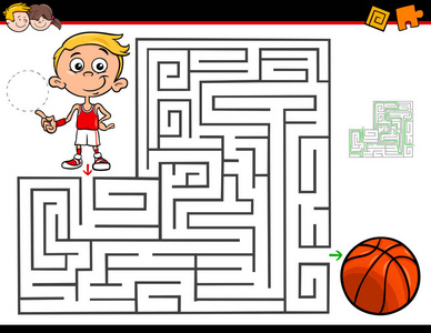 卡通迷宫活动与男孩和篮球图片