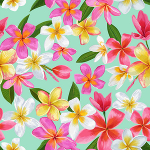 水彩热带花卉无缝图案。花手画背景。异国情调的鸡蛋花设计为布料, 纺织品, 墙纸。矢量插图