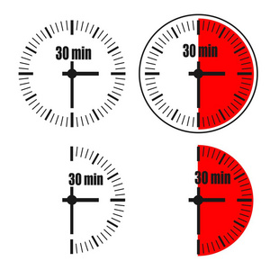 三十分钟的白色背景时钟。四个选项