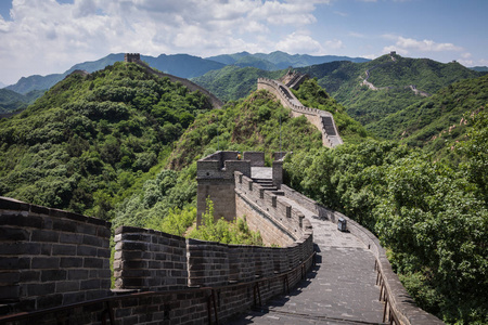 首都北京北部山区八达岭的中国万里长城全景图