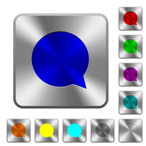 空白聊天气泡刻在圆角方形光泽钢按钮上的图标