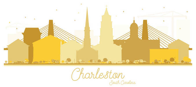 查尔斯顿南卡罗来纳州城市天际线金色剪影。矢量插图。简单的平面概念为旅游展示, 横幅, 标语牌或网站。商务旅游理念