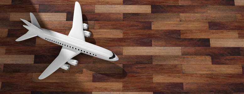 飞机上木地板背景, 顶部视图, 复制空间。3d 插图
