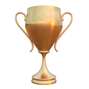 金色奖杯或金杯被隔离在白色背景。3d 渲染插图