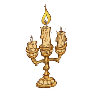 老式烛台蜡烛.在白色背景上隔离的手绘矢量插图照片