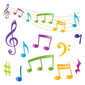 卡通音乐符号一套不同颜色的音乐符号, 卡通风格照片
