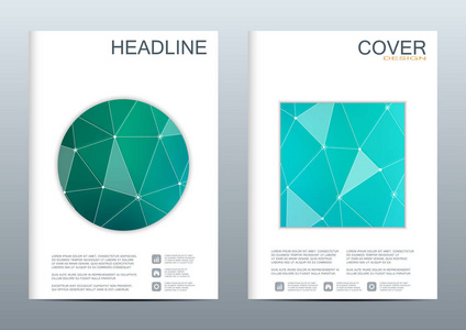 小册子 传单 封面杂志在 A4 大小的业务模板集。结构的 Dna 分子和神经元。几何抽象背景。医疗 科学 技术。可缩放矢