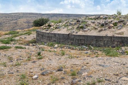 希腊罗马城市的废墟第三世纪公元前第八世纪广告 HippusSusita 在戈兰高地附近的加利利Kineret, 以色列
