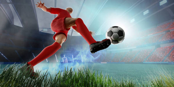3d 足球概念足球运动员踢球的例证