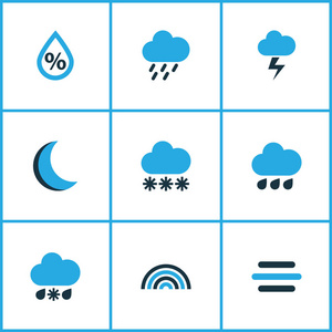 气象等专才气象彩色图标集.降雪, 天气寒冷, 弧和其他元素的集合.