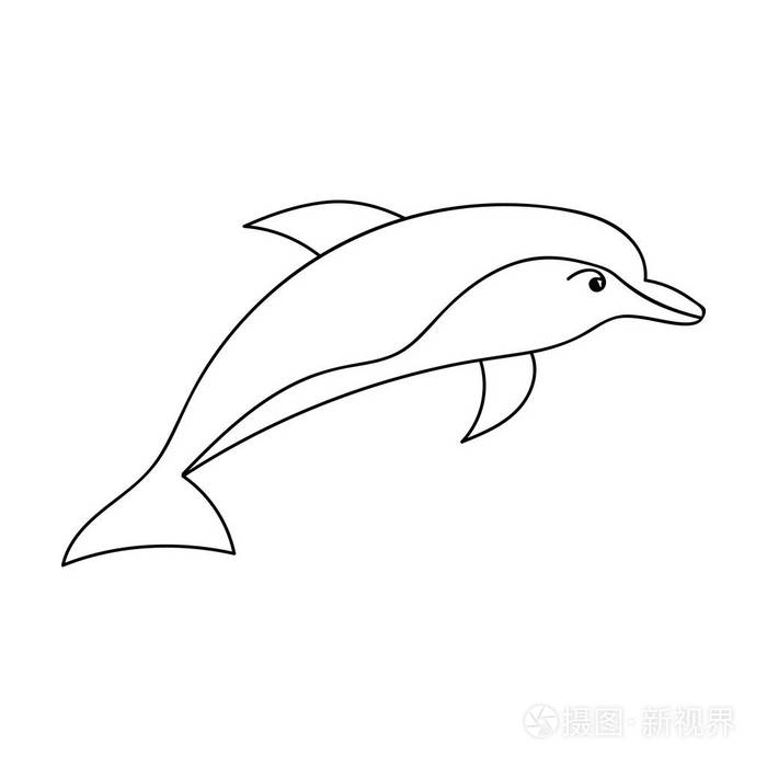 海豚在白色背景上孤立的大纲样式图标海洋动物符号股票矢量图