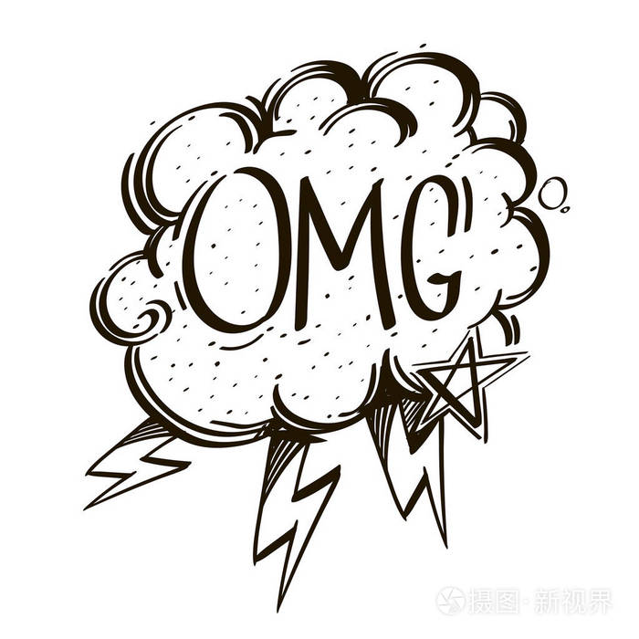 手绘语音气泡与题字omg在白色背景上隔离的矢量插图