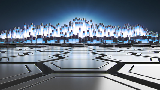 科幻马抽象的 3d 渲染的未来派表面有六角.反应堆放射性元素.