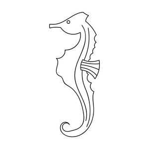 海马在白色背景上孤立的大纲样式图标。海洋动物符号股票矢量图