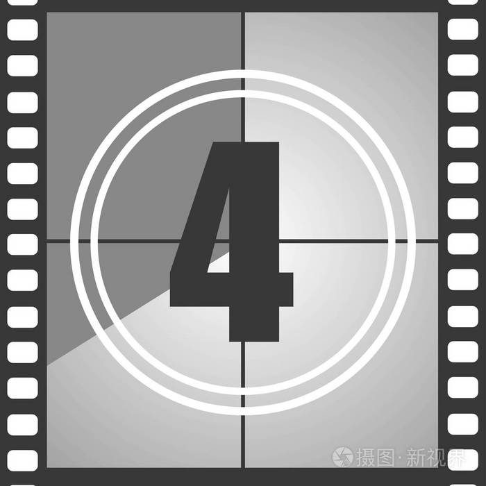 数字4从老电影计数下来, 四.电影倒计时号码.矢量插画 eps 10