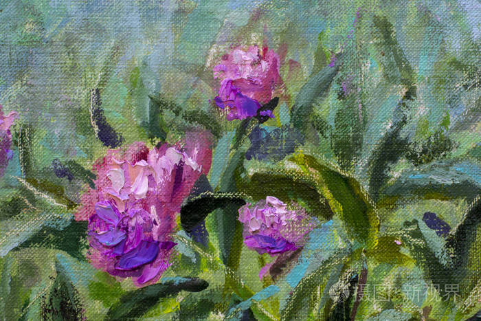 绘画的特写片断 花油画美丽的花束花的紫色牡丹 郁郁葱葱的红玫瑰 花园里的花朵 夏日花朵自然艺术作品印象派照片 正版商用图片0oam79 摄图新视界